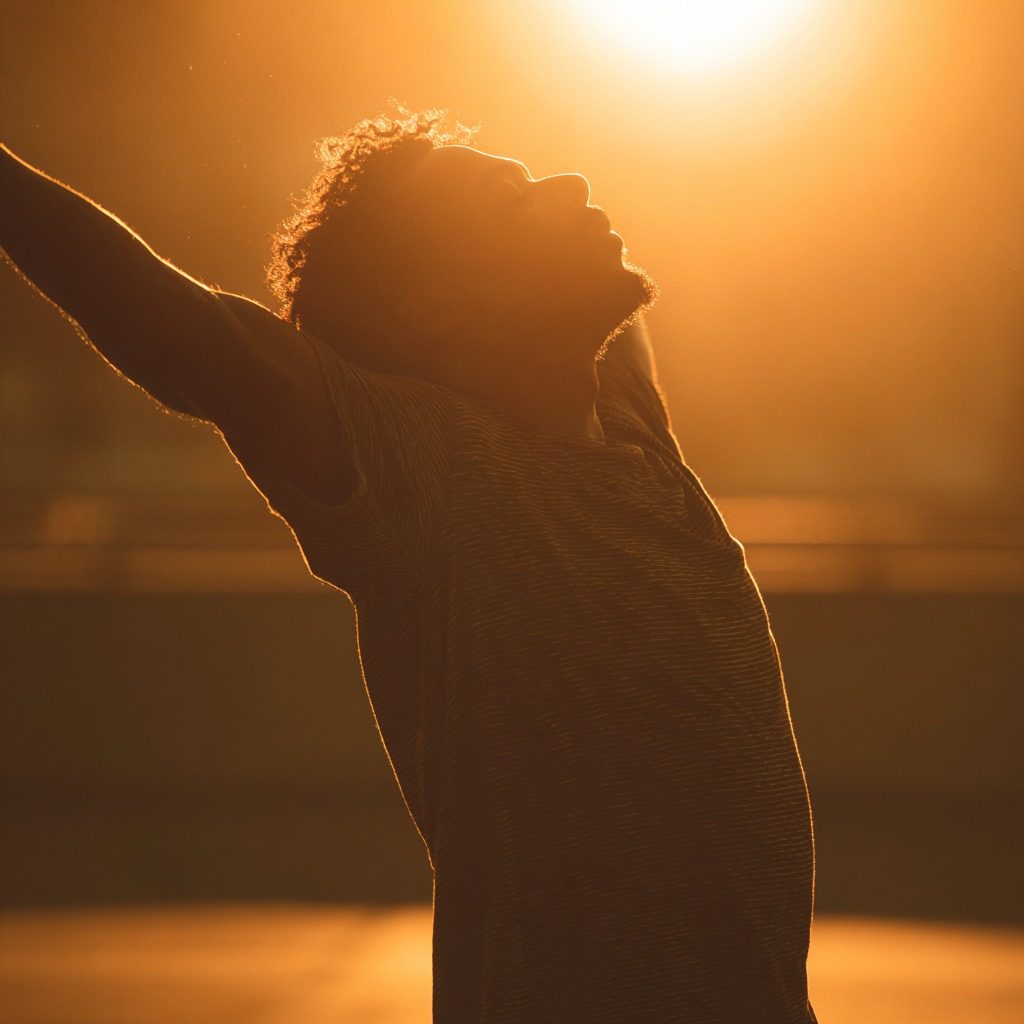 Person stretching in morning light showing signs of muscle stiffness and tension